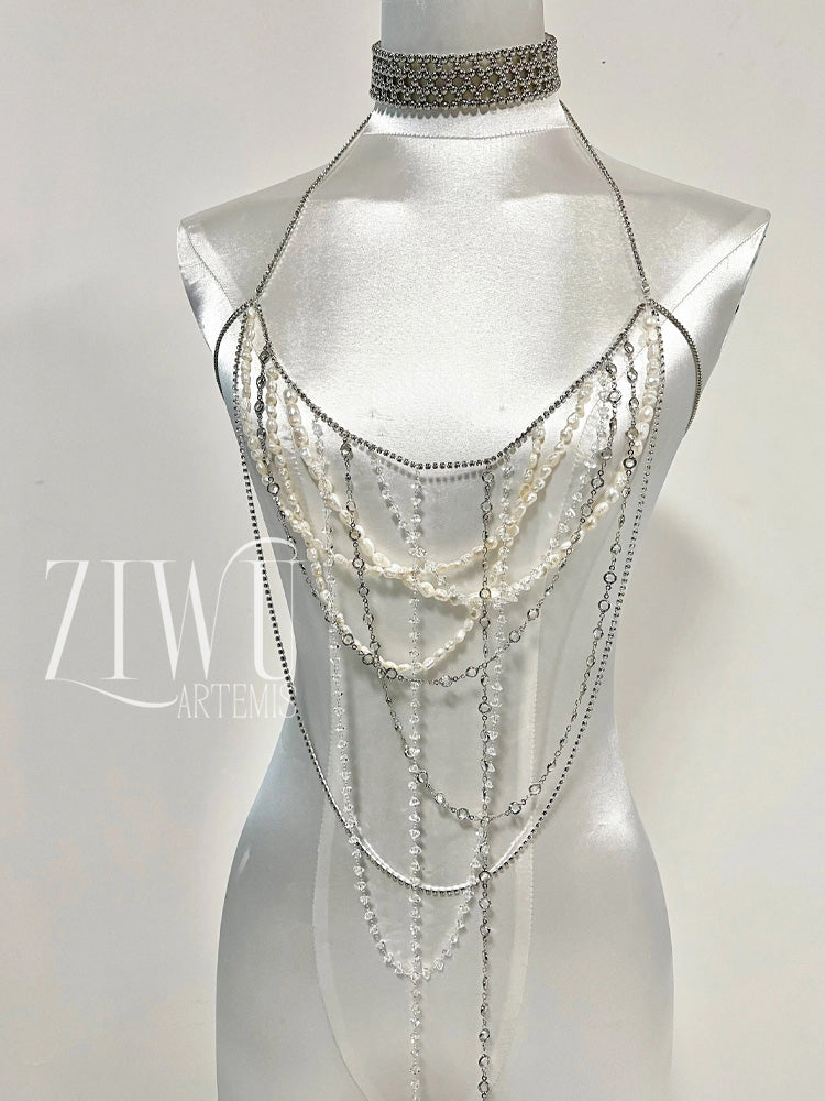 ZIWU ARTEMIS PEARL DIAMOND STRAND NECKLACE  COSTUME PATENT-PROTECTED