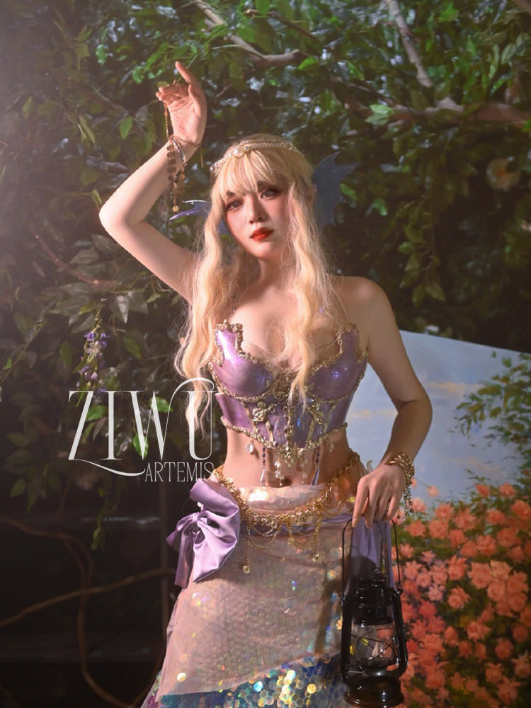 ZIWU ARTEMIS ANGEL PURPLE OPAL BONES RESIN TOP COSTUME PATENT-PROTECTED