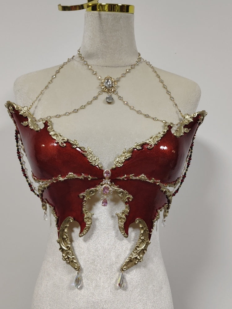 ZIWU ARTEMIS DARK RED LUNA MOTH RESIN TOP COSTUME PATENT-PROTECTED