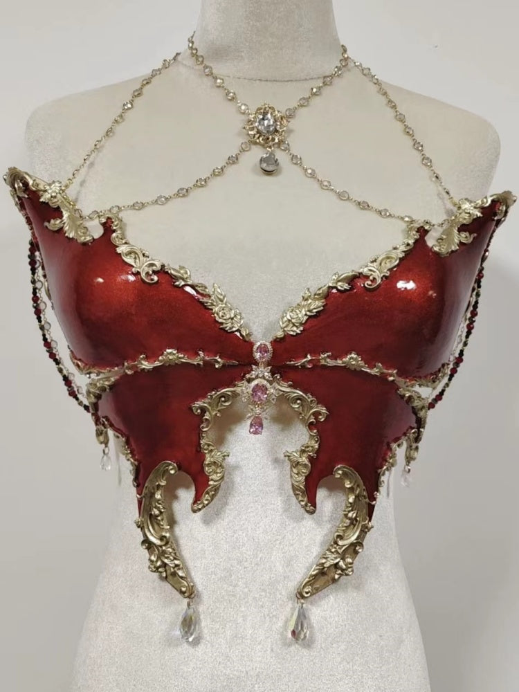 ZIWU ARTEMIS DARK RED LUNA MOTH RESIN TOP COSTUME PATENT-PROTECTED