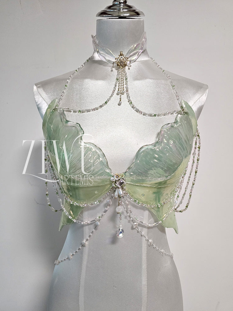 ZIWU ARTEMIS LIGHT GREEN PEARLESCENT JELLYFISH RESIN TOP COSTUME PATENT-PROTECTED