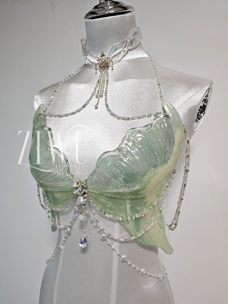 ZIWU ARTEMIS LIGHT GREEN PEARLESCENT JELLYFISH RESIN TOP COSTUME PATENT-PROTECTED