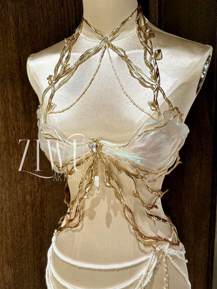 ZIWU ARTEMIS FOREST FAIRY RESIN PORCELAIN CORSET BRA TOP COSTUME PATENT-PROTECTED