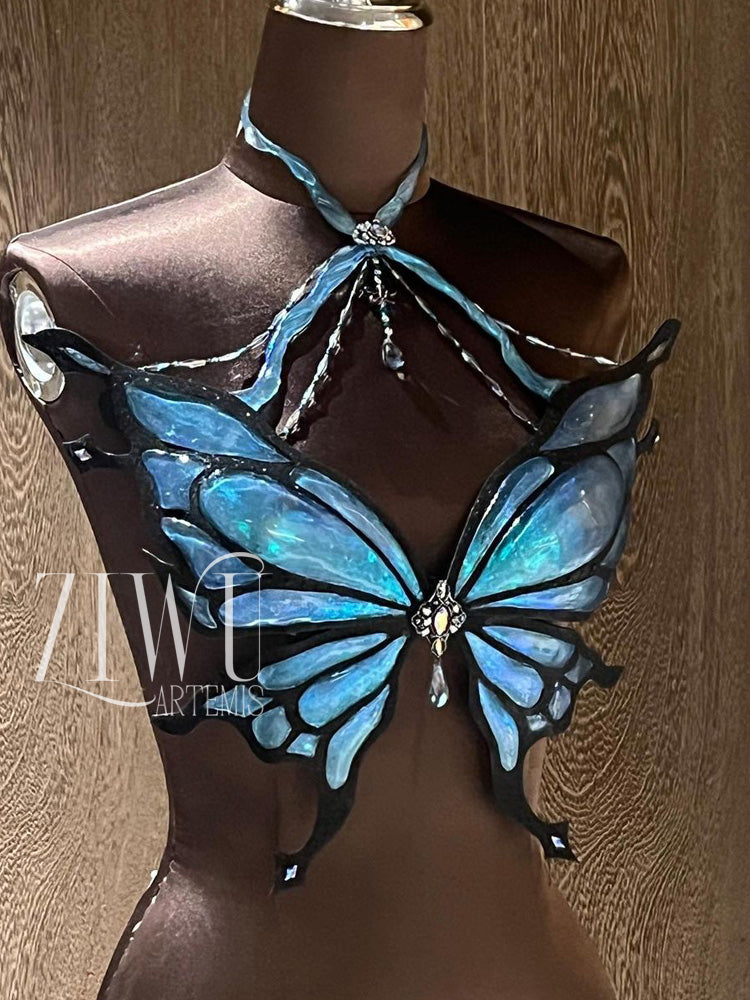 ZIWU ARTEMIS MORPHO MENELAUS BUTTERFLY PORCELAIN RESIN TOP COSTUME PATENT-PROTECTED