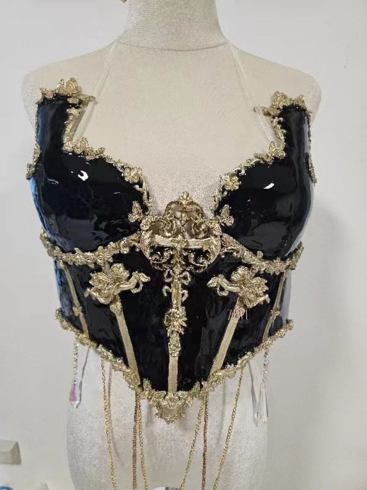 ZIWU ARTEMIS MARBLED FISHBONE BLACK WITH GOLD TRIM RESIN TOP COSTUME PATENT-PROTECTED