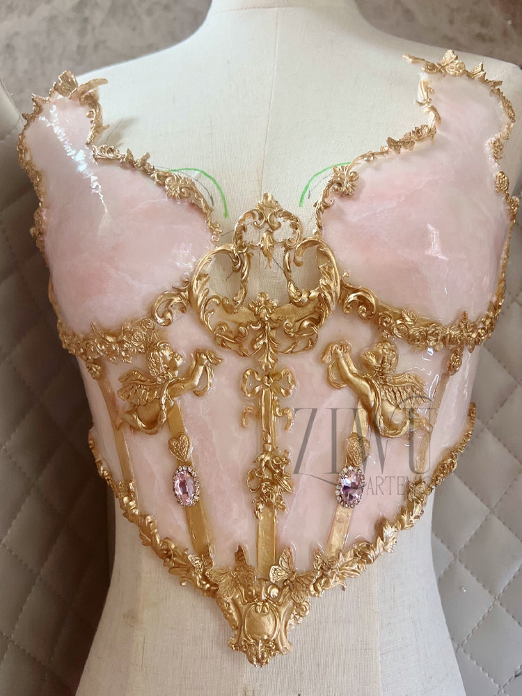 ZIWU ARTEMIS PINK MARBLE COLOR RESIN CORSET BRA TOP COSTUME PATENT-PROTECTED