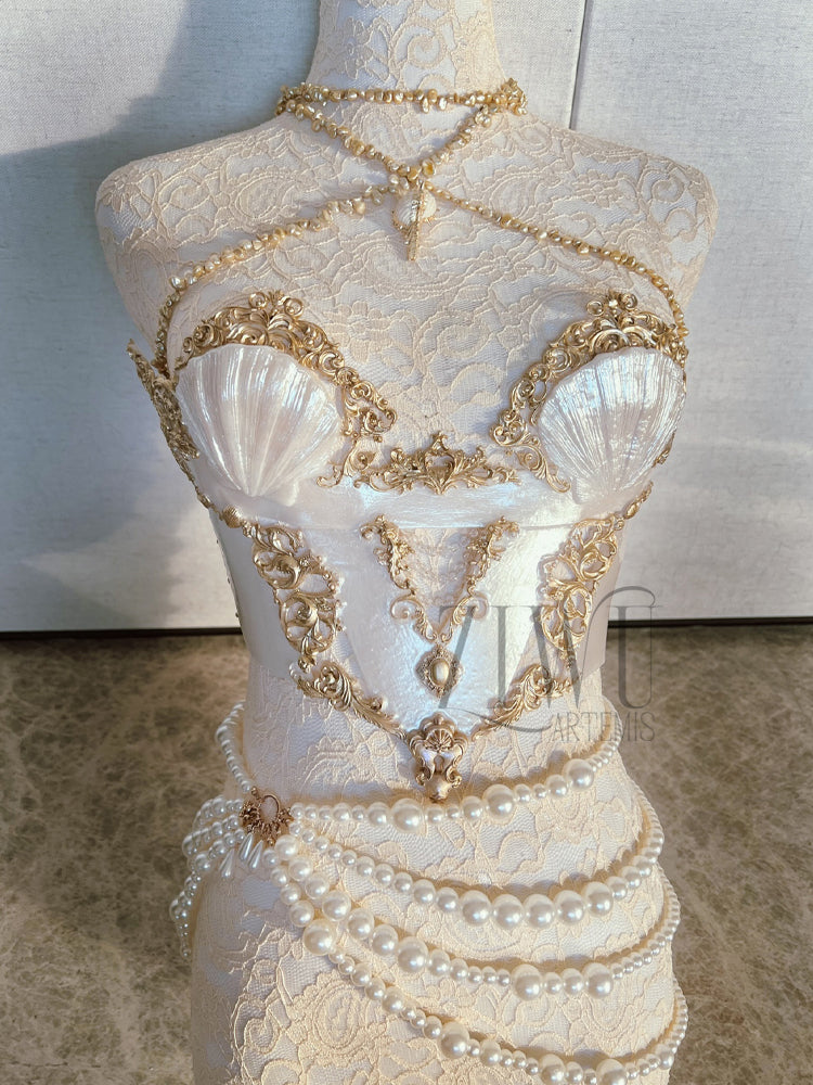 ZIWU ARTEMIS VINTAGE PALACE SHELL RESIN PORCELAIN CORSET BRA TOP COSTUME PATENT-PROTECTED