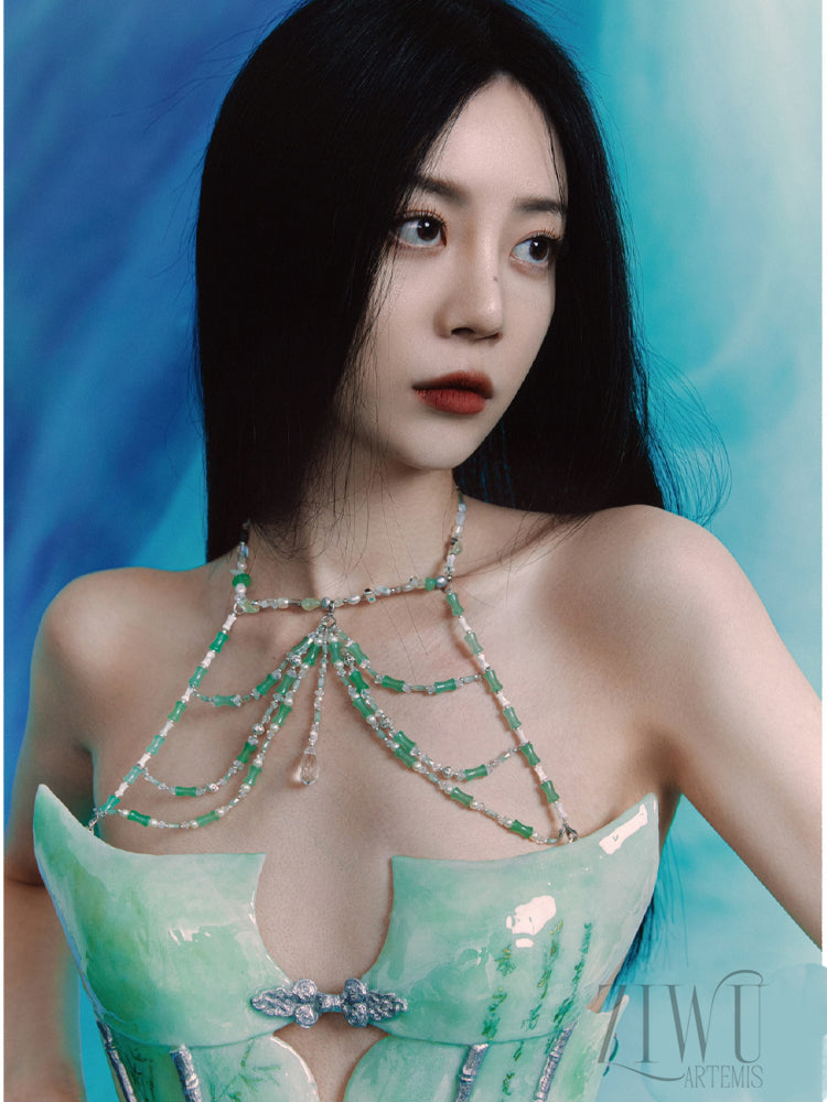 ZIWU ARTEMIS JADE BONE BAMBOO JADEITE STONE RESIN CORSET BRA TOP COSTUME PATENT-PROTECTED