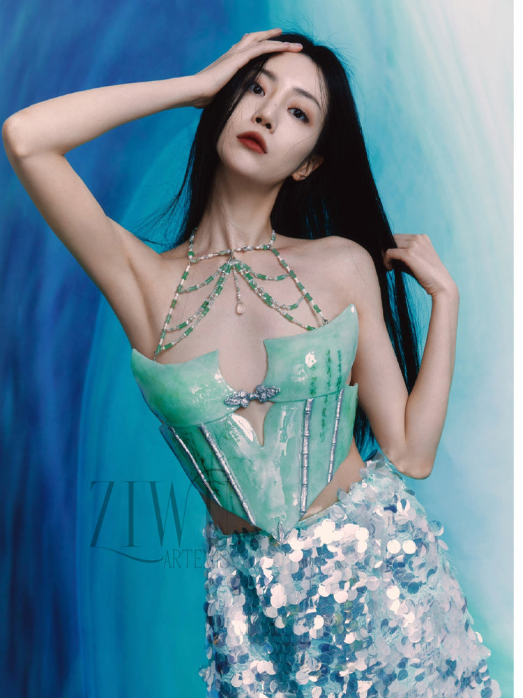 ZIWU ARTEMIS JADE BONE BAMBOO JADEITE STONE RESIN CORSET BRA TOP COSTUME PATENT-PROTECTED