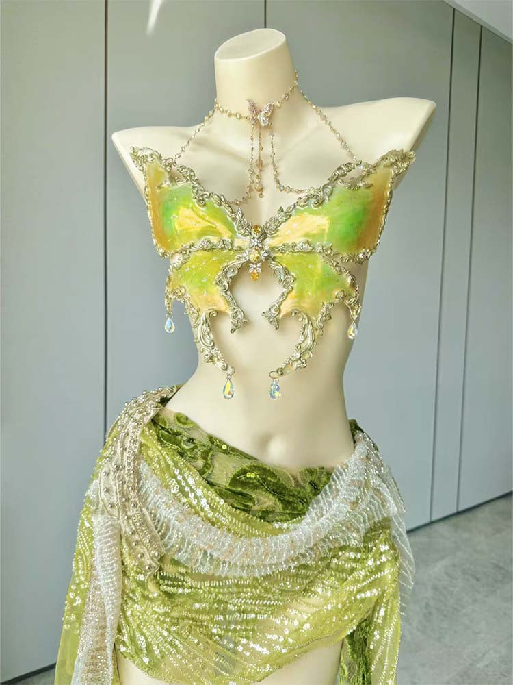 ZIWU ARTEMIS GOLD GREEN LUNA MOTH RESIN TOP CLOTHING PATENT PROTECTION