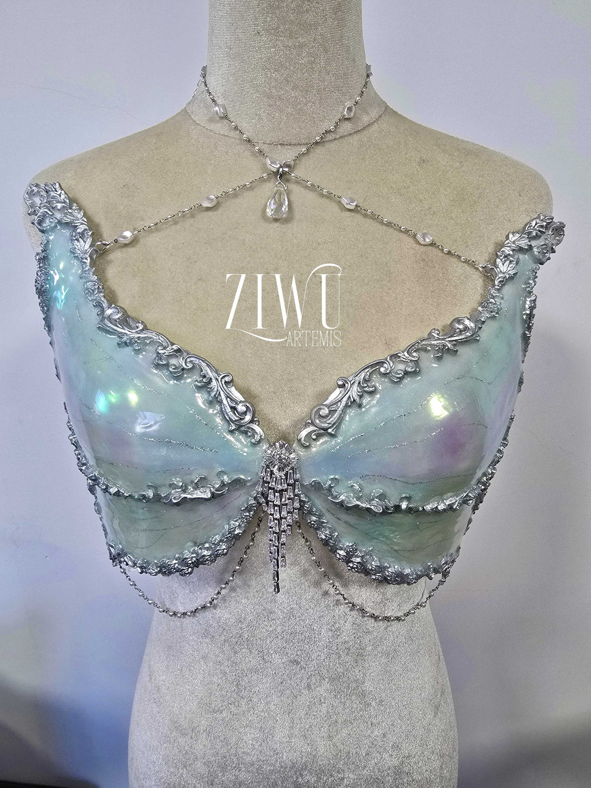 ZIWU ARTEMIS DREAMY BLUE PINK SILVER BUTTERFLY SHELL RESIN TOP COSTUME PATENT-PROTECTED