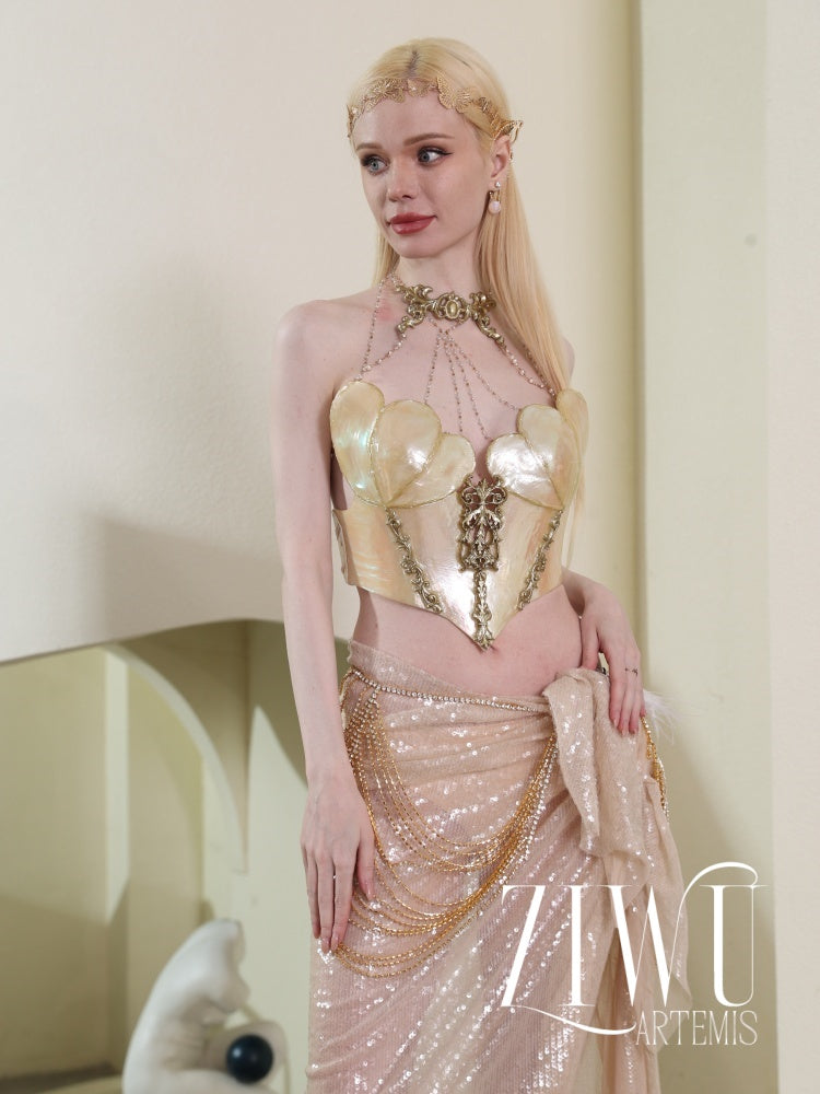 ZIWU ARTEMIS GLISTENING SEASHELL PRINCESS RESIN TOP COSTUME PATENT-PROTECTED