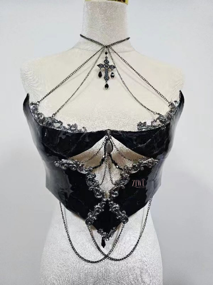ZIWU ARTEMIS BLACK ROSE GOTHIC BLOOD RESIN TOP COSTUME PATENT-PROTECTED