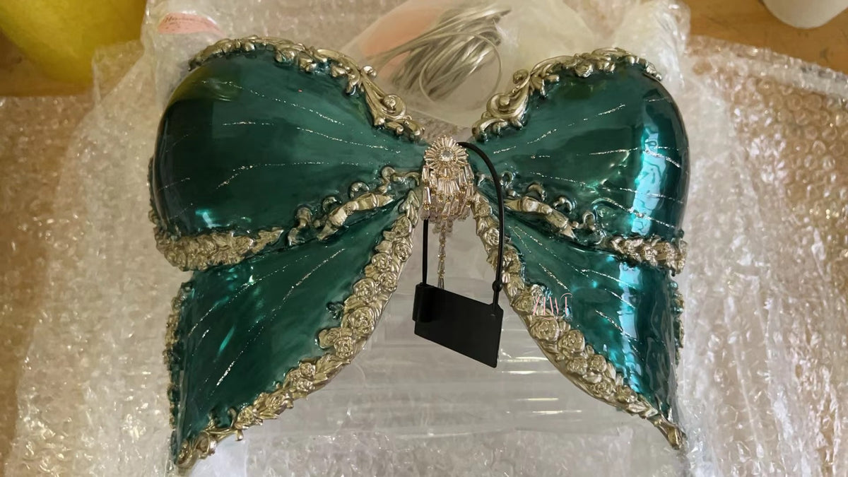 ZIWU ARTEMIS DARK GREEN FANTASY SILVER BUTTERFLY SHELL RESIN TOP COSTUME PATENT-PROTECTED