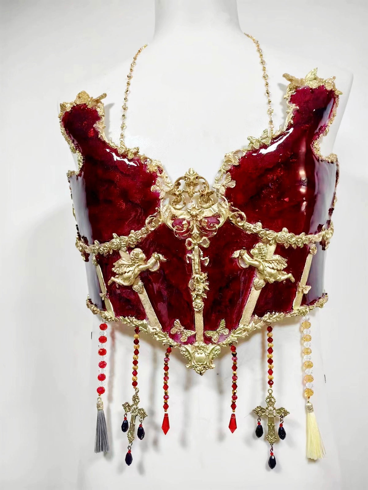 ZIWU ARTEMIS DARK RED GOLDEN EDGES MARBLE RESIN TOP COSTUME PATENT-PROTECTED