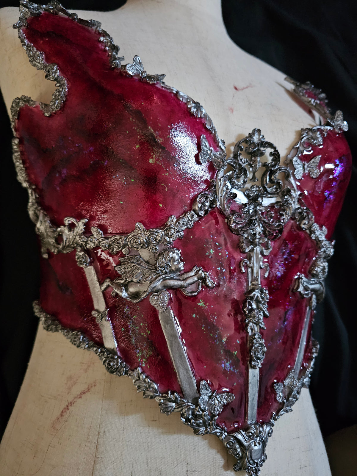 ZIWU ARTEMIS DARK RED SILVER EDGES MARBLE RESIN TOP COSTUME PATENT-PROTECTED