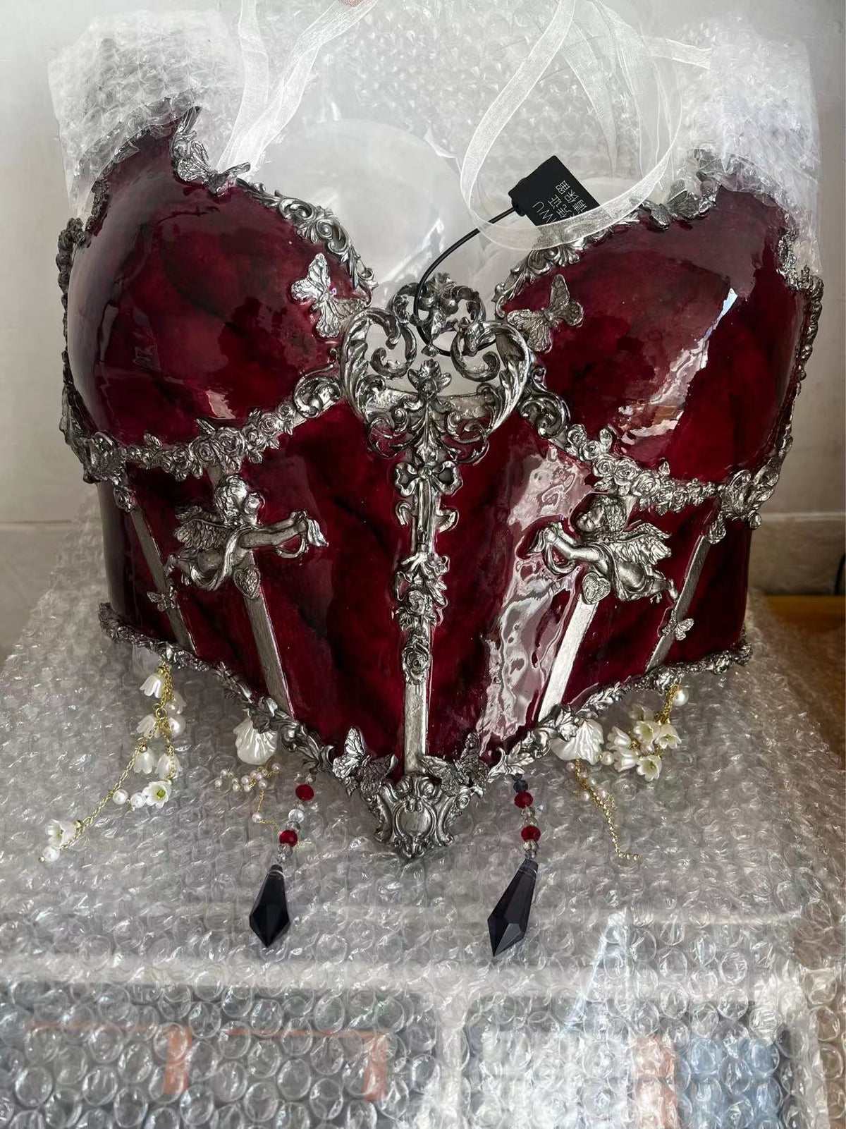 ZIWU ARTEMIS DARK RED SILVER EDGES MARBLE RESIN TOP COSTUME PATENT-PROTECTED