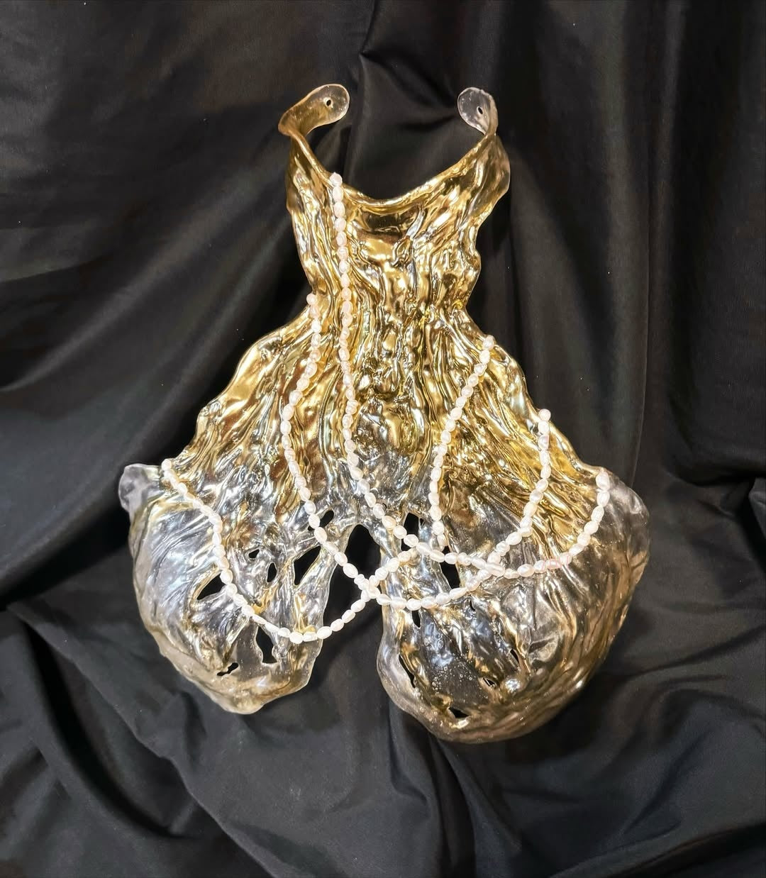 ZIWU ARTEMIS GILDED FLOWING SPRING WATER PEARLS RESIN TOP COSTUME PATENT-PROTECTED