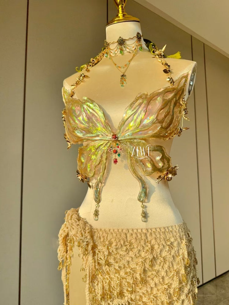 ZIWU ARTEMIS GILDED BUTTERFLY FAIRY RESIN CORSET BRA TOP COSPLAY COSTUME PATENT - PROTECTED