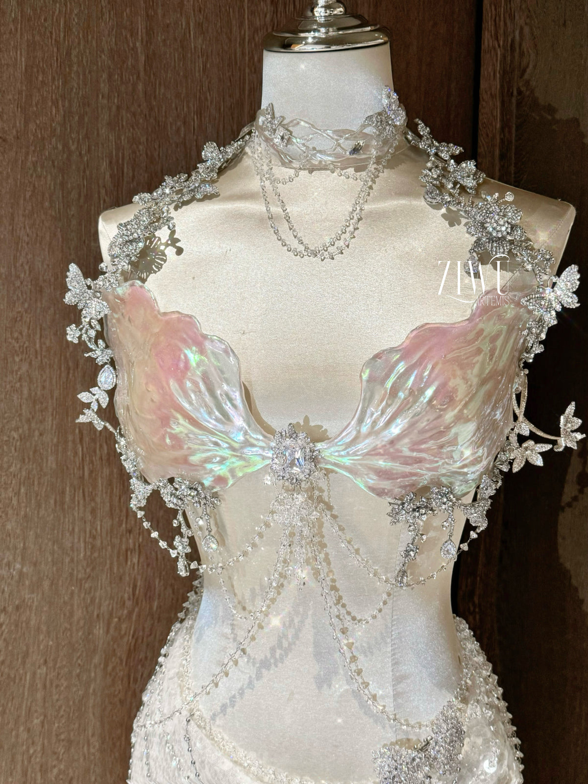 ZIWU ARTEMIS IRIDESCENT OCEAN BLOOM RESIN PORCELAIN MERMAID CORSET BRA TOP COSPLAY COSTUME PATENT-PROTECTED