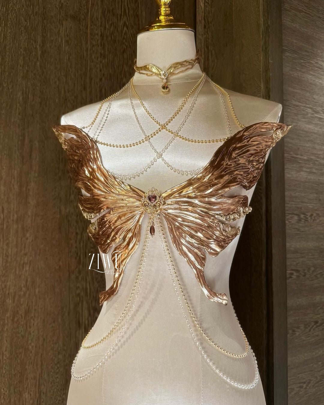 ZIWU ARTEMIS GOLDEN FILIGREE BUTTERFLY RESIN MERMAID CORSET BRA TOP COSPLAY COSTUME PATENT-PROTECTED