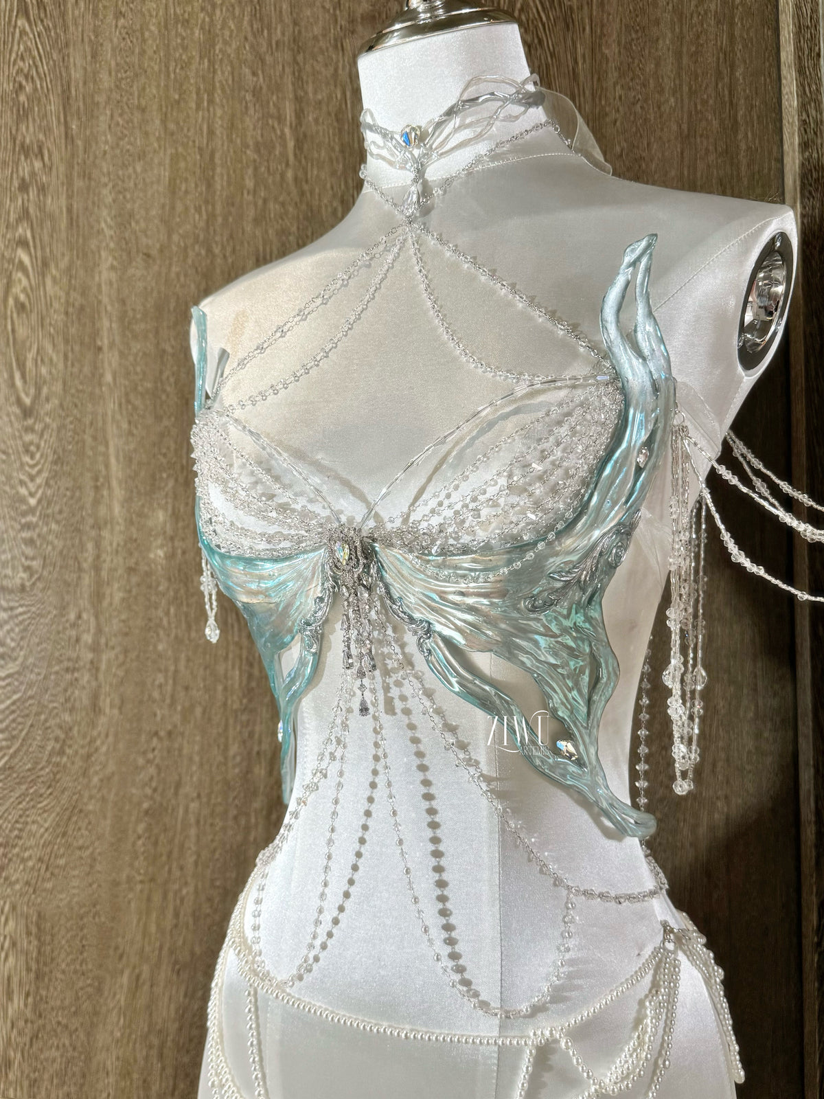 ZIWU ARTEMIS TEAL ICE CRYSTALS RESIN MERMAID CORSET BRA TOP COSPLAY COSTUME PATENT-PROTECTED