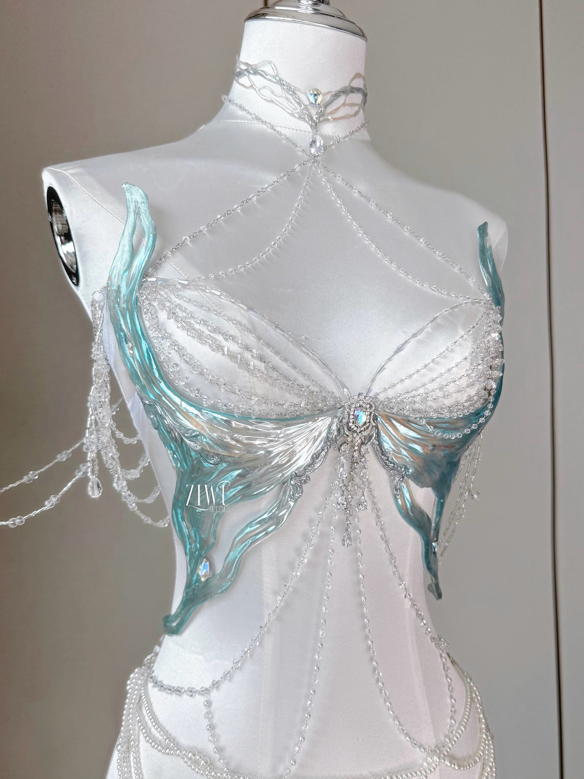 ZIWU ARTEMIS TEAL ICE CRYSTALS RESIN MERMAID CORSET BRA TOP COSPLAY COSTUME PATENT-PROTECTED