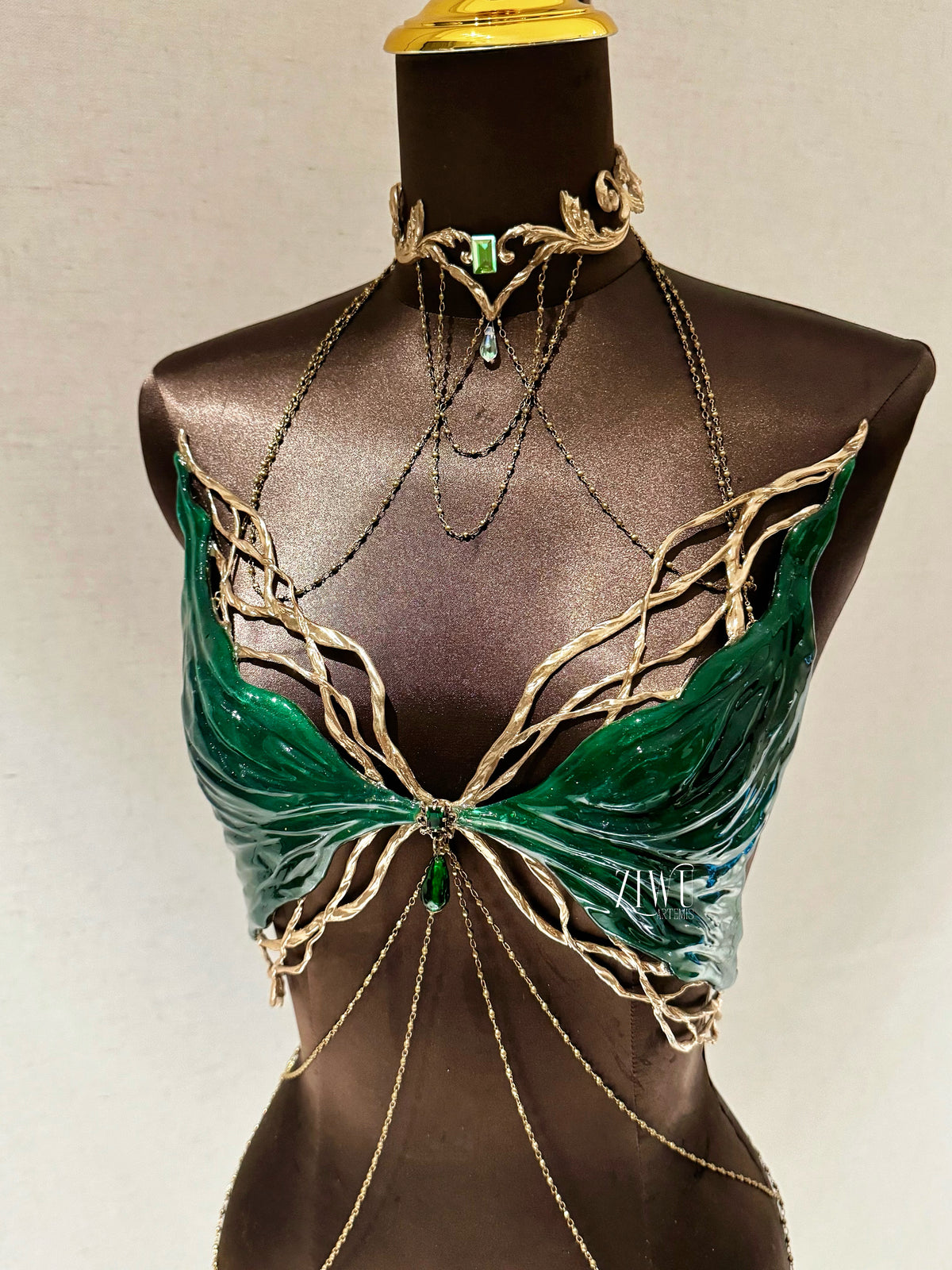 ZIWU ARTEMIS GREEN ELF RESIN PORCELAIN MERMAID CORSET BRA TOP COSPLAY COSTUME PATENT-PROTECTED