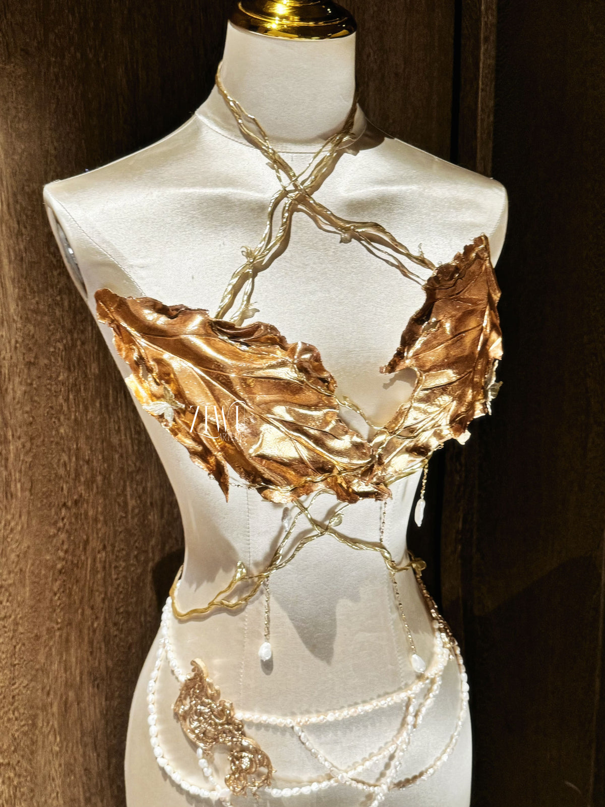 ZIWU ARTEMIS GOLDEN LEAFY GODDESS RESIN PORCELAIN CORSET BRA TOP COSPLAY COSTUME PATENT-PROTECTED