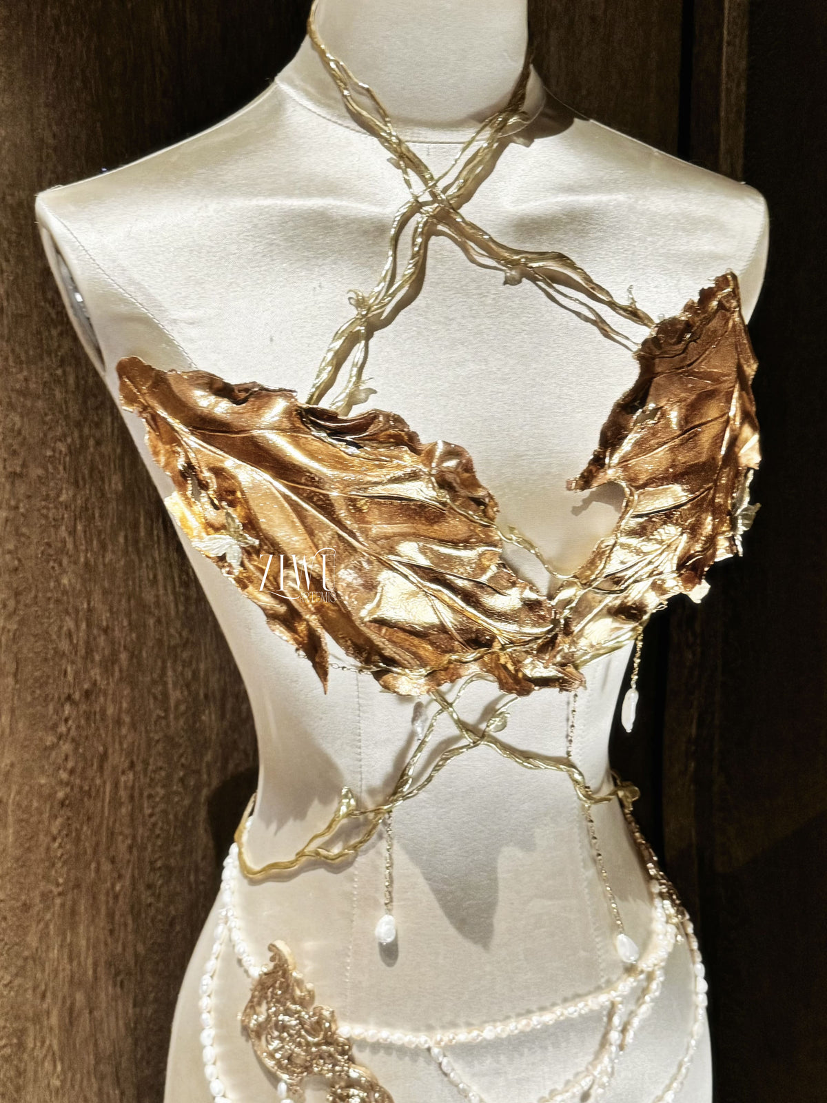 ZIWU ARTEMIS GOLDEN LEAFY GODDESS RESIN PORCELAIN CORSET BRA TOP COSPLAY COSTUME PATENT-PROTECTED