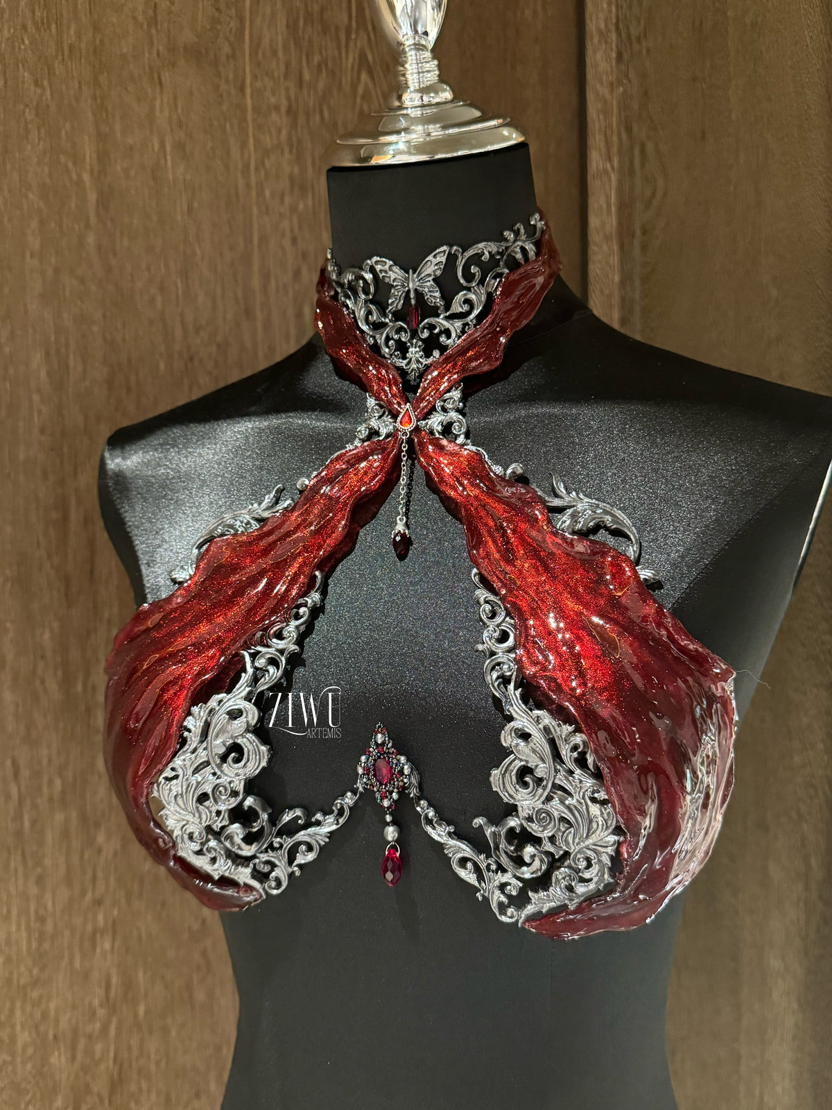 ZIWU ARTEMIS RED COLOR WOODLAND FAIRY RESIN PORCELAIN CORSET BRA TOP COSPLAY COSTUME PATENT-PROTECTED