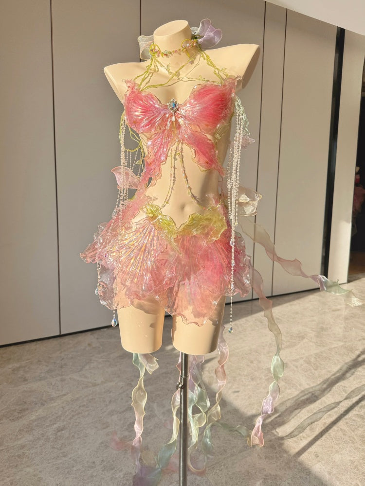 ZIWU ARTEMIS IRIDESCENT BUTTERFLY PINK RESIN TOP COSTUME PATENT-PROTECTED