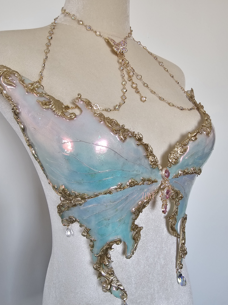 ZIWU ARTEMIS IRIDESCENT LIGHT BLUE LUNA MOTH RESIN TOP COSTUME PATENT-PROTECTED