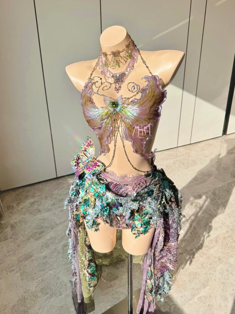ZIWU ARTEMIS LAVENDER HOLOGRAPHIC WING WRAP DRESS COSTUME PATENT-PROTECTED