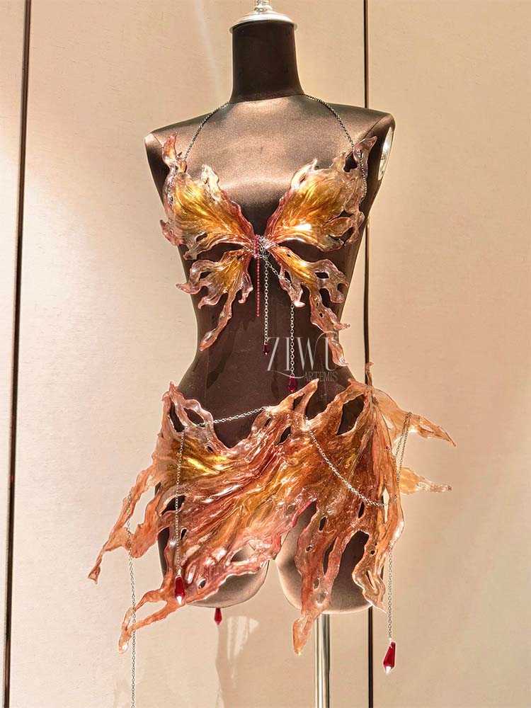 ZIWU ARTEMIS NATURE'S FLAME - AMBER PETALS RESIN MERMAID CORSET BRA TOP COSPLAY COSTUME PATENT - PROTECTED