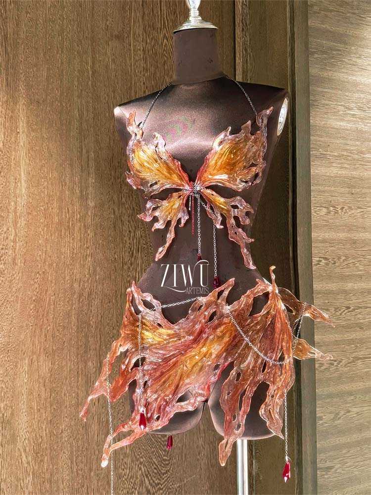 ZIWU ARTEMIS NATURE'S FLAME - AMBER PETALS RESIN MERMAID CORSET BRA TOP COSPLAY COSTUME PATENT - PROTECTED