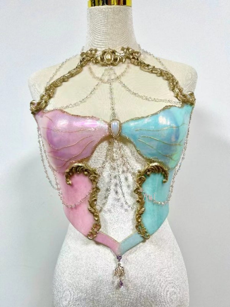 ZIWU ARTEMIS PINK GREEN BLOSSOM SILVER EDGES LOVE RESIN TOP COSTUME PATENT-PROTECTED