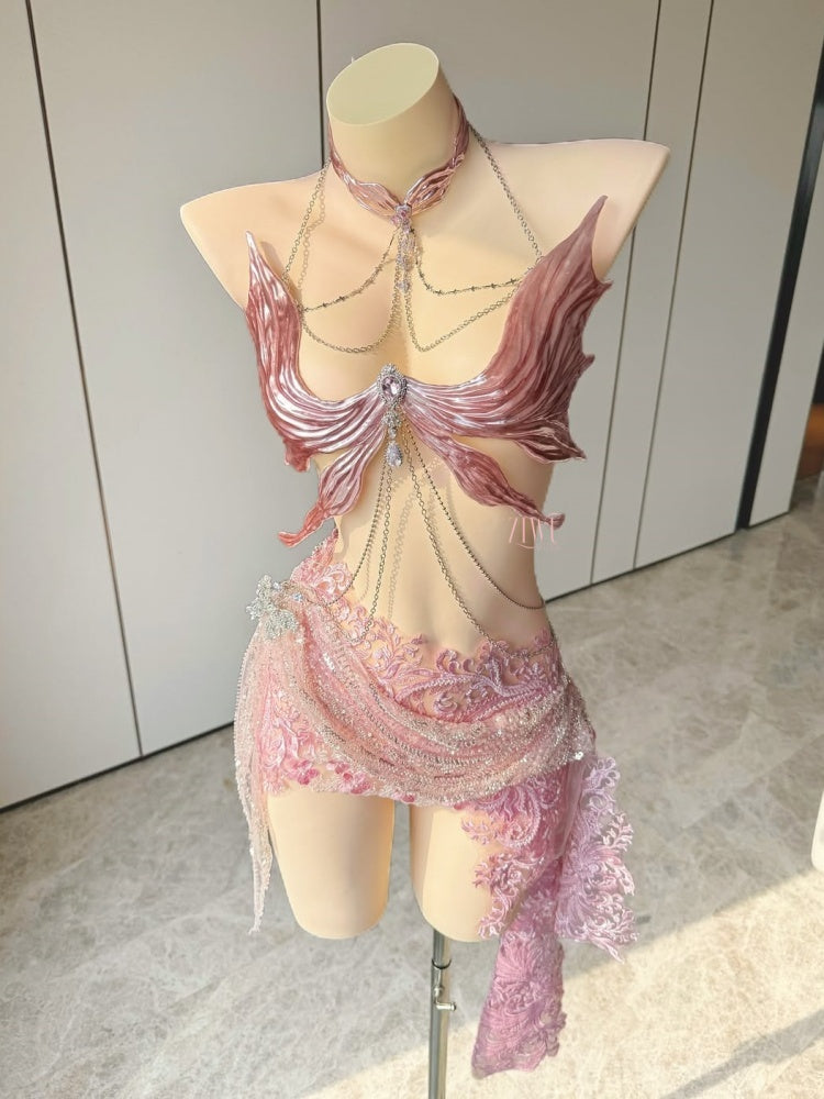 ZIWU ARTEMIS PINK SHIMMERING ANGEL WINGS RESIN TOP COSTUME PATENT-PROTECTED