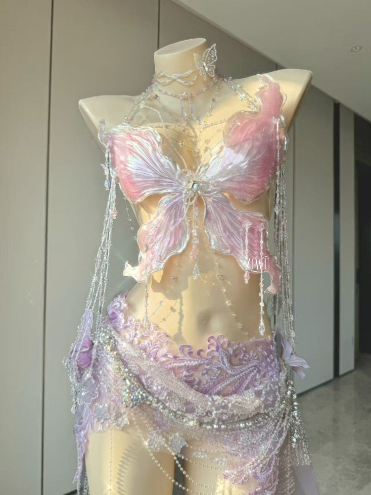 ZIWU ARTEMIS PINK BUTTERFLY GLAMOUR RESIN TOP COSTUME PATENT-PROTECTED