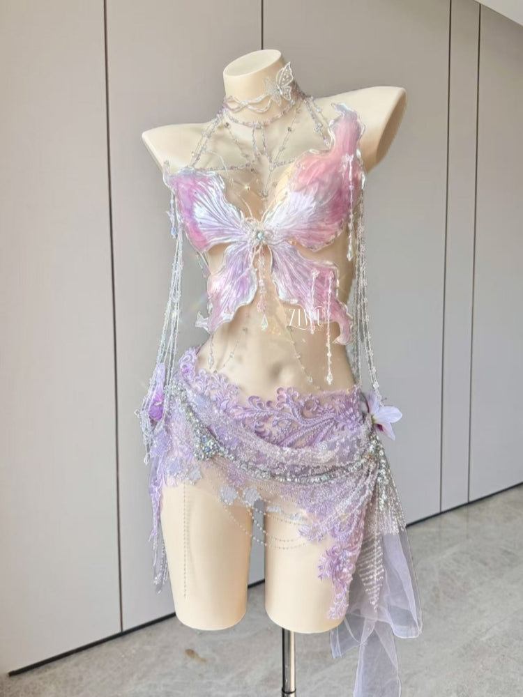 ZIWU ARTEMIS PINK BUTTERFLY GLAMOUR RESIN TOP COSTUME PATENT-PROTECTED