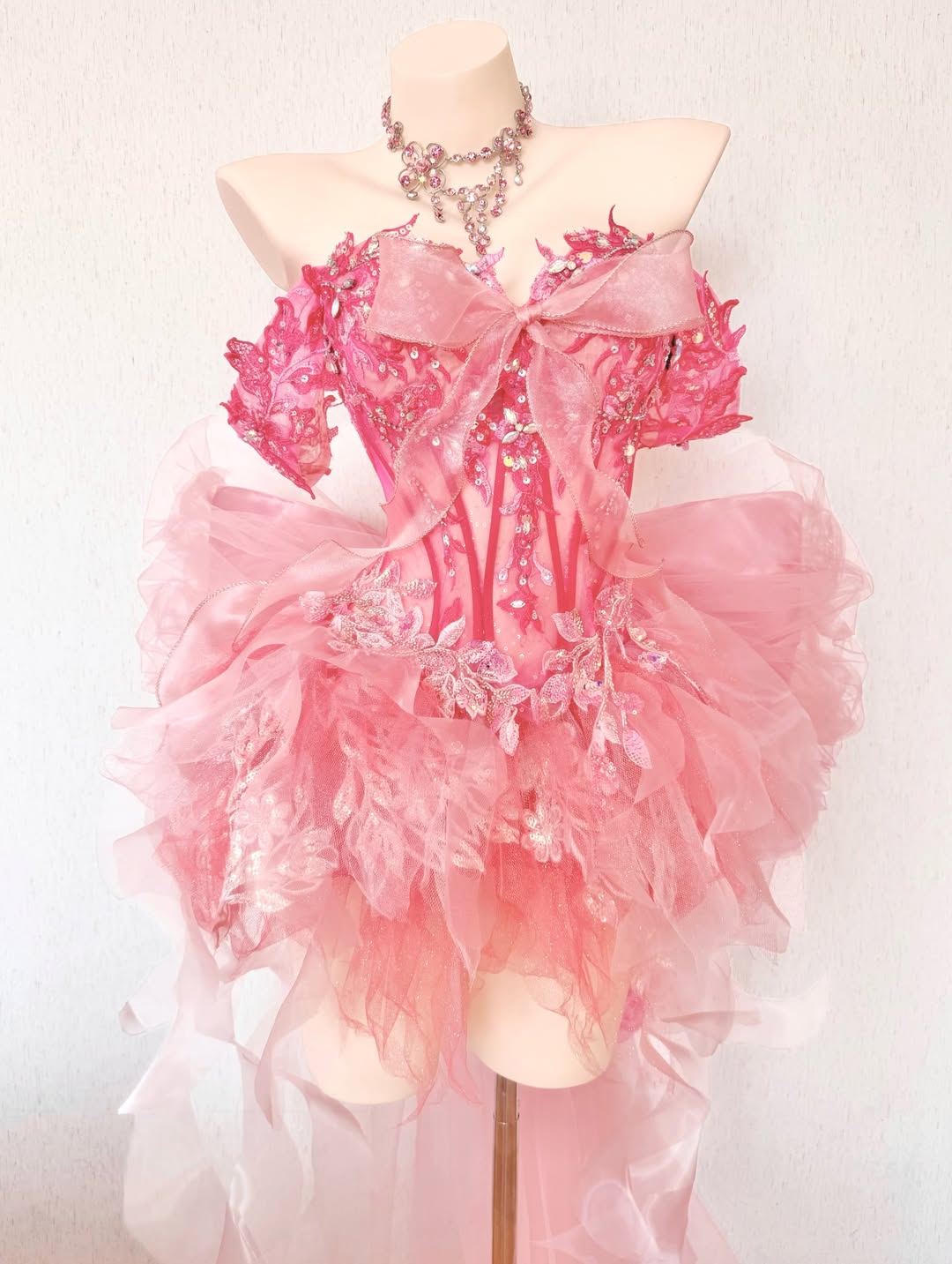 ZIWU ARTEMIS PINK RUFFLED TULLE TRAIN DRESS ENSEMBLE COSTUME PATENT-PROTECTED