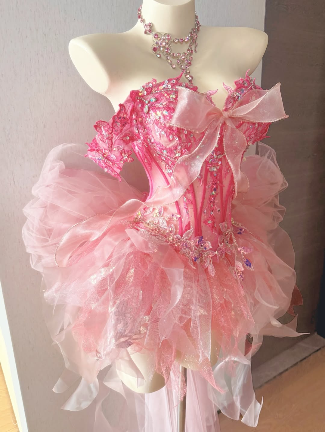 ZIWU ARTEMIS PINK RUFFLED TULLE TRAIN DRESS ENSEMBLE COSTUME PATENT-PROTECTED