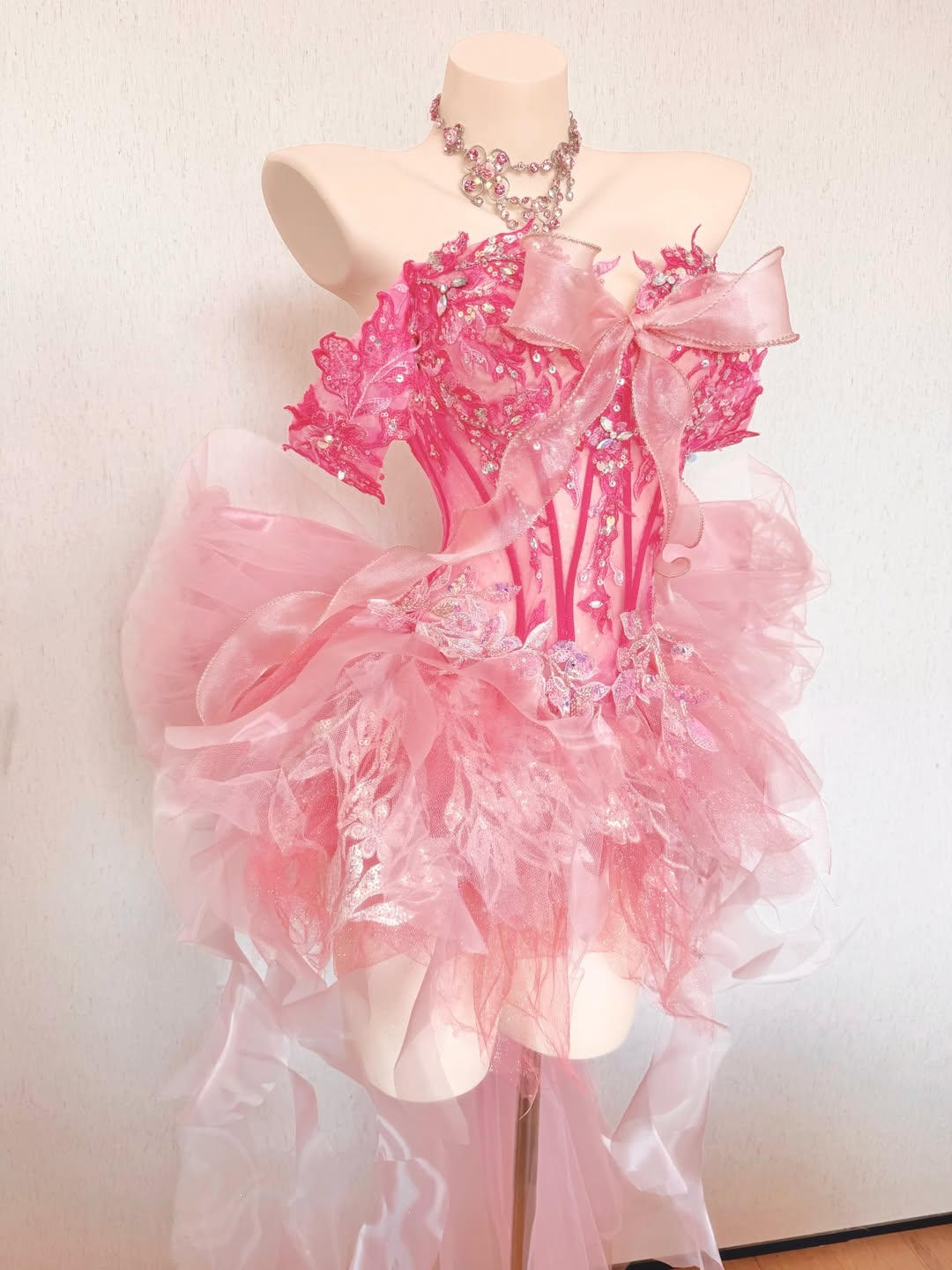 ZIWU ARTEMIS PINK RUFFLED TULLE TRAIN DRESS ENSEMBLE COSTUME PATENT-PROTECTED