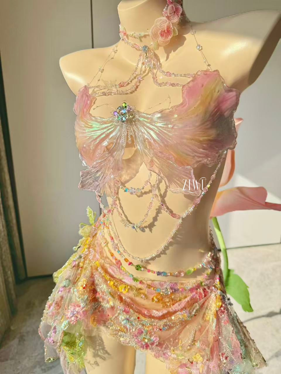 ZIWU ARTEMIS RAINBOW BLOSSOM BUTTERFLY GARB WRAP DRESS  COSTUME PATENT-PROTECTED