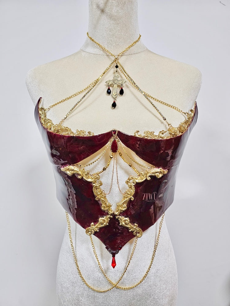 ZIWU ARTEMIS RED GOLDEN ROSE GOTHIC BLOOD RESIN TOP COSTUME PATENT-PROTECTED