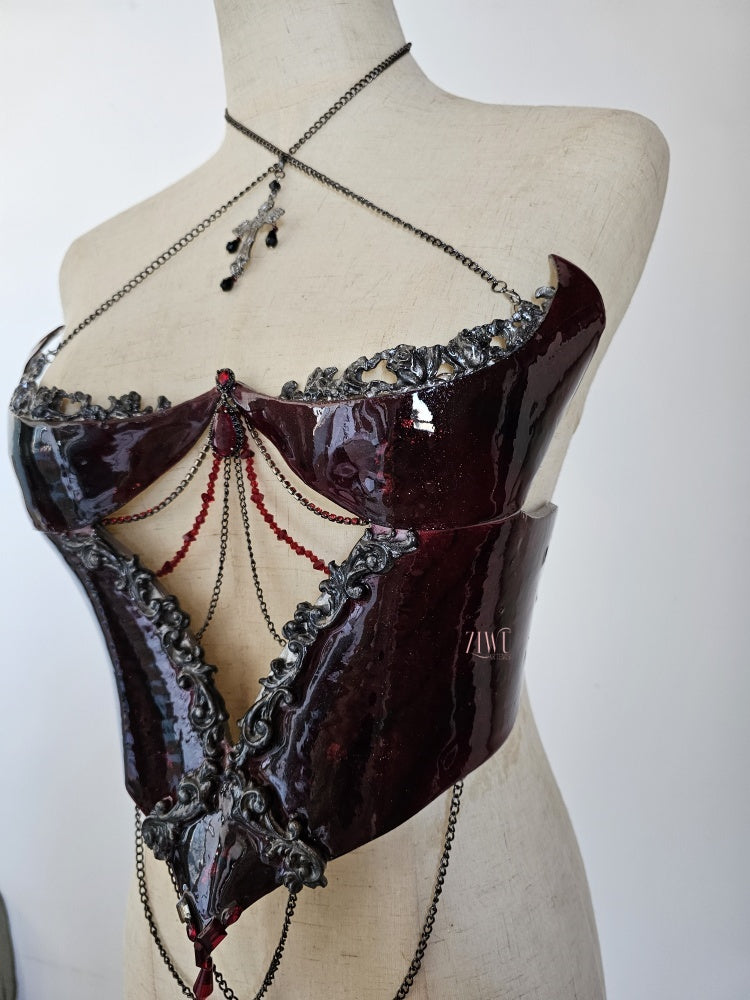 ZIWU ARTEMIS RED GREY ROSE GOTHIC BLOOD RESIN TOP COSTUME PATENT-PROTECTED