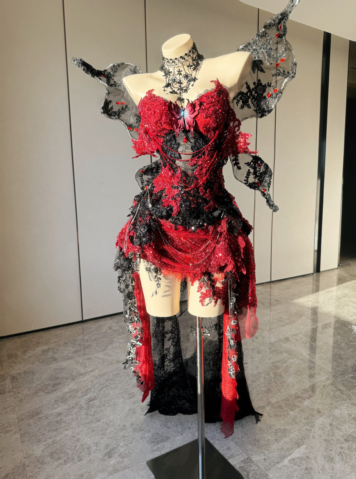 ZIWU ARTEMIS SCARLET BLACK GEM LACE SET ENSEMBLE COSTUME PATENT-PROTECTED