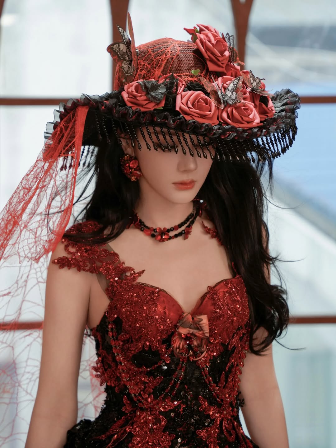 ZIWU ARTEMIS SCARLET BLACK GEM LACE SET ENSEMBLE COSTUME PATENT-PROTECTED