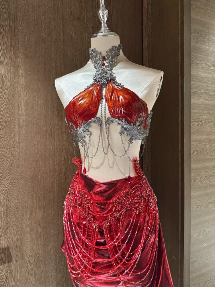 ZIWU ARTEMIS SCARLET BLOOD GLAMOUR RESIN TOP COSTUME PATENT-PROTECTED