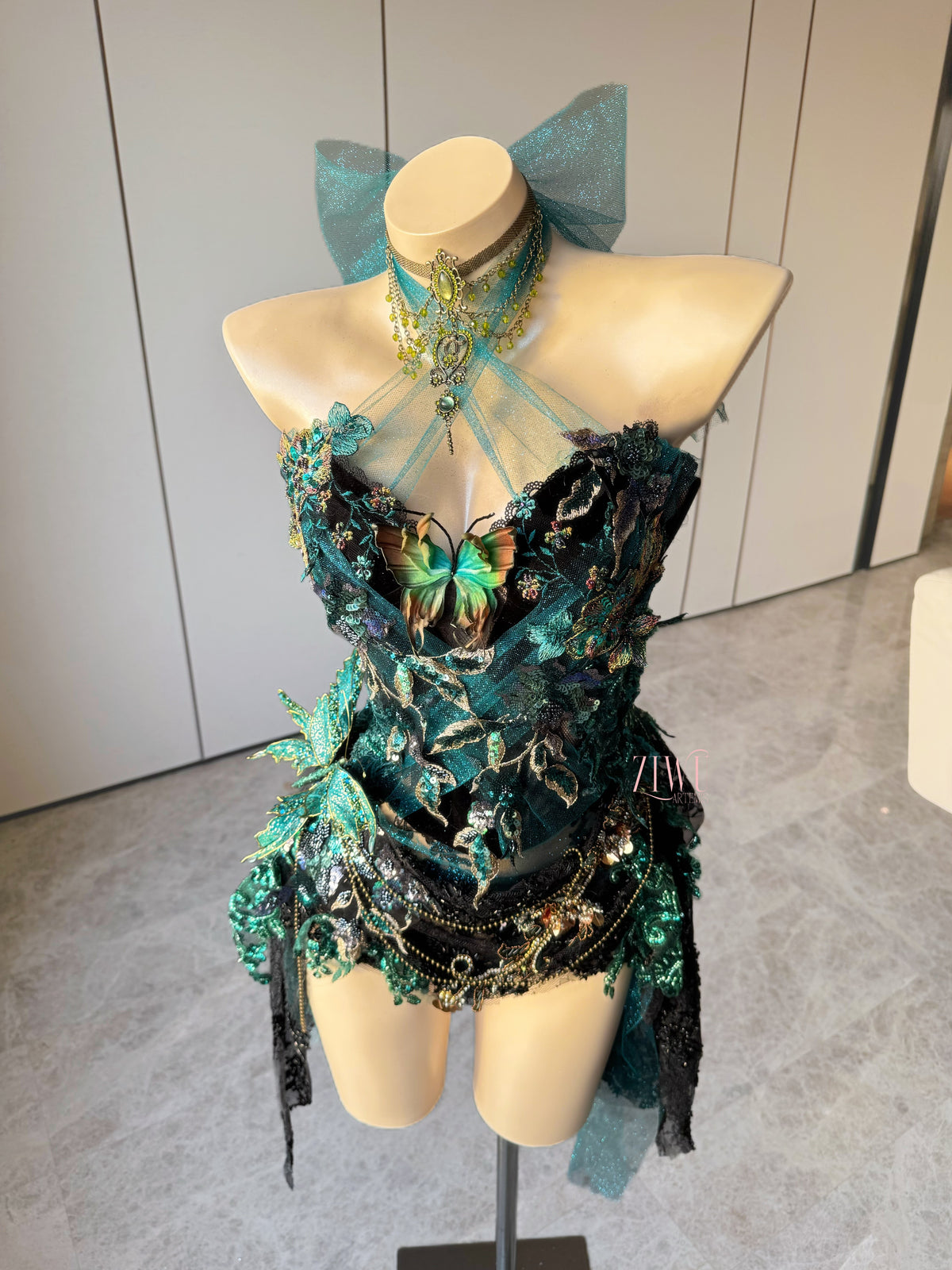 ZIWU ARTEMIS TEAL BUTTERFLY FOREST ENSEMBLE COSTUME PATENT-PROTECTED
